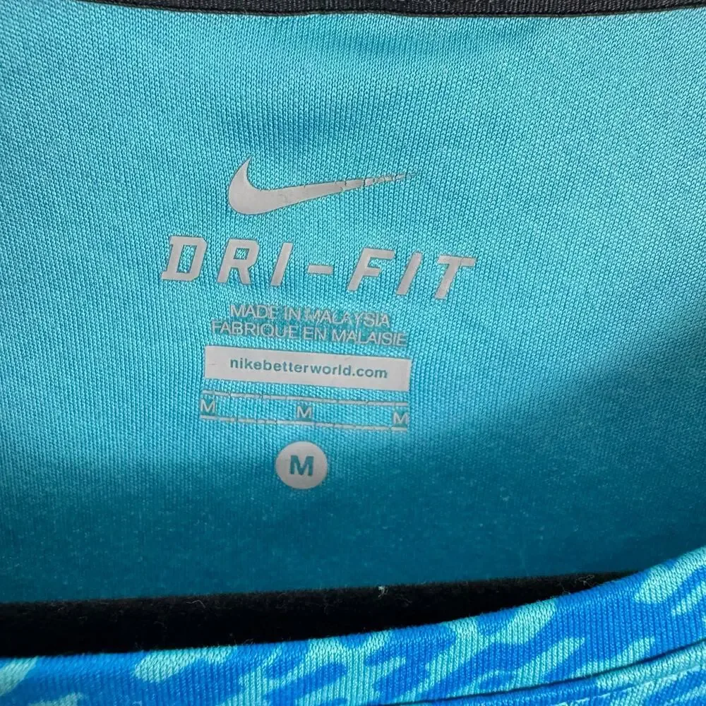 Nike Running Dri Fit Blue Patterned Short Sleeve Crew Neck Athletic T-Shirt Sz M